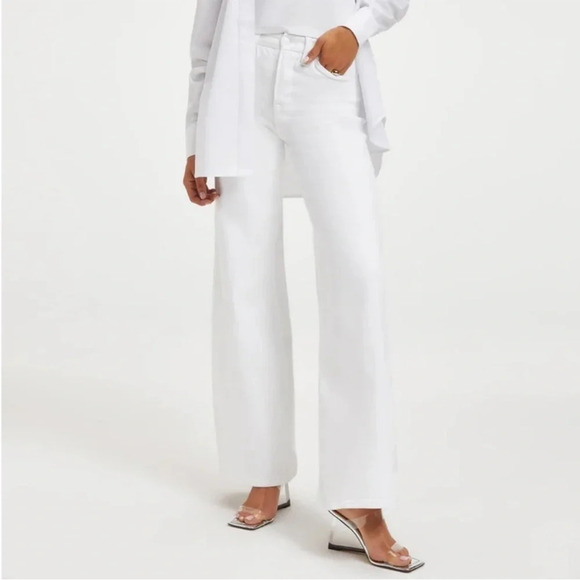 NWOT GOOD AMERICAN Good Waist Wide Leg Palazzo Pant White Jeans - Picture 2 of 16